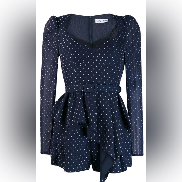 Self-Portrait Polka Dot Print Square Neckline Romper - Picture 4 of 10